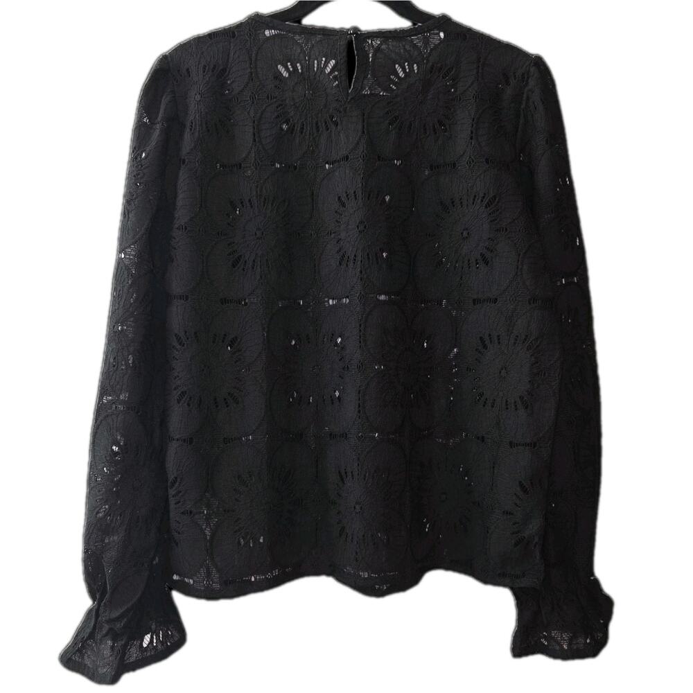 NWT Size XL‎ Women's Cupshe Black Eyelet Long Sleeve Blouse - Picture 2 of 7